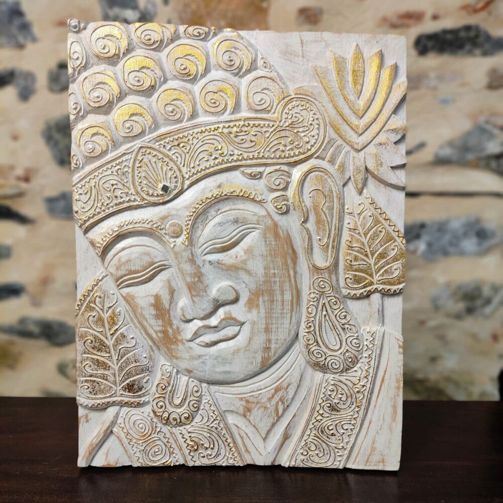 PANNELLO CON BUDDHA INTAGLIATO BIANCO E ORO