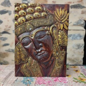 PANNELLO CON VOLTO DI BUDDHA INTAGLIATO ORO LEGNO