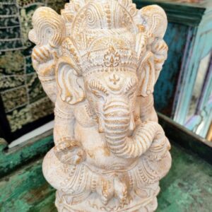 STATUA DI GANESH BIANCO E ORO IN POLVERE DI PIETRA - immagine 3