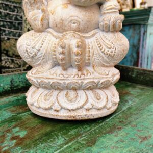 STATUA DI GANESH BIANCO E ORO IN POLVERE DI PIETRA - immagine 4