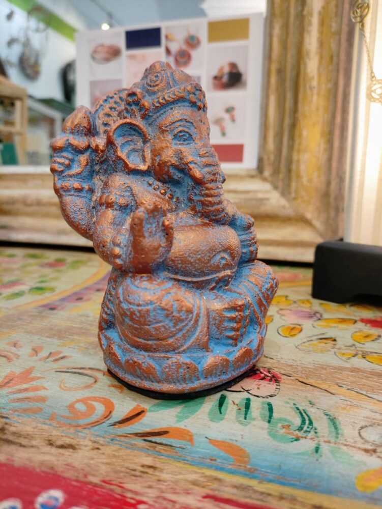 STATUETTA DI GANESH BRONZO E AZZURRO - immagine 3