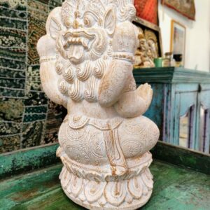 STATUA DI GANESH BIANCO E ORO IN POLVERE DI PIETRA - immagine 6