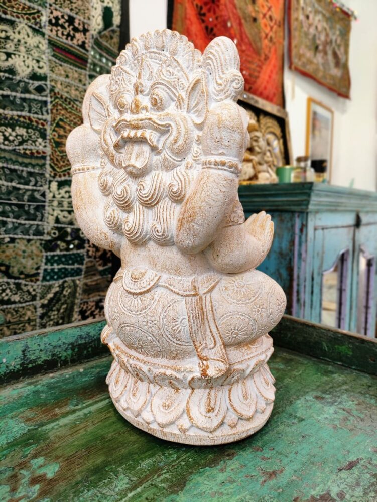 STATUA DI GANESH BIANCO E ORO IN POLVERE DI PIETRA - immagine 6