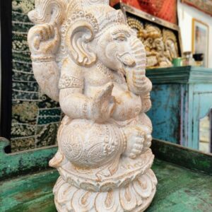 STATUA DI GANESH BIANCO E ORO IN POLVERE DI PIETRA - immagine 7