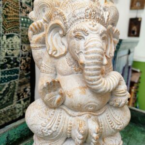 STATUA DI GANESH BIANCO E ORO IN POLVERE DI PIETRA - immagine 8