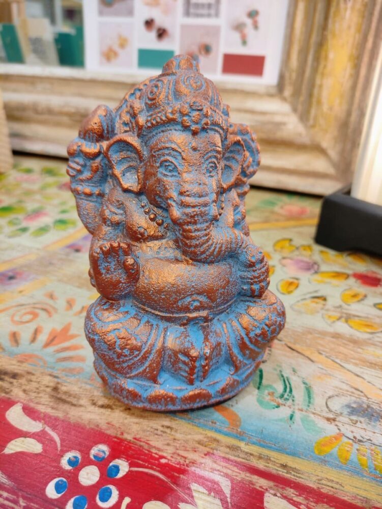 STATUETTA DI GANESH BRONZO E AZZURRO - immagine 2