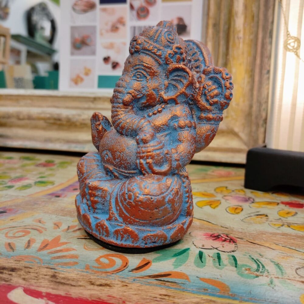 STATUETTA DI GANESH BRONZO E AZZURRO - immagine 5