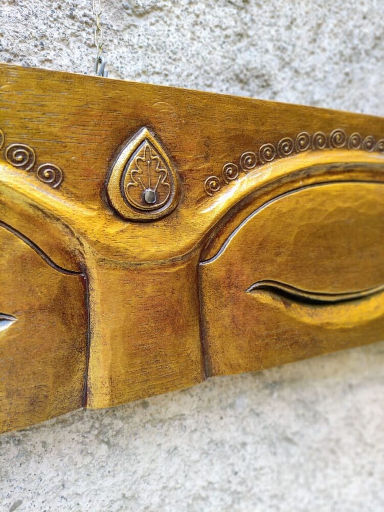 DECORAZIONE DA PARETE OCCHI DI BUDDHA IN LEGNO DORATO - immagine 4